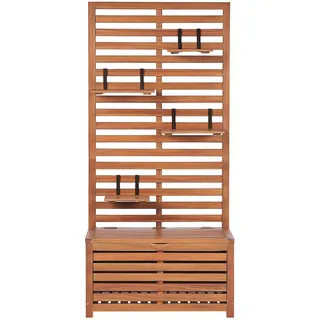 Beliani Gartenbank Akazienholz hellbraun mit Stauraum Wandpaneel 80 cm Matino , Holz , 80x170x40 cm , Gartenmöbel, Gartenbänke