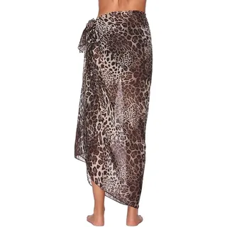 EOYVAIL Pareos & Strandkleider für Damen,Langes Strandkleid aus Chiffon mit Leopardenmuster, Strandkleid zum Binden, Bikini-Schal