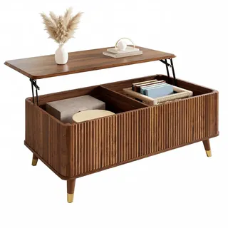 Flieks Couchtisch Retro Walnuss höhenverstellbar Wellen modern , Walnussfarben , Holzwerkstoff , 52x56.5x97 cm , Wohnzimmer, Wohnzimmertische, Couchtische
