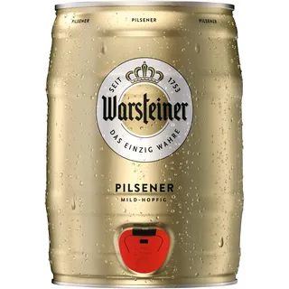 Warsteiner Premium Pilsener 5 L Bierfass mit Zapfhahn, mild süffiges Pils im Partyfass, Pfandfrei (1 x 5 l Partyfass)