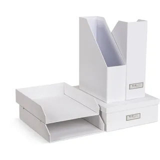 BIGSO HOLGER 5-teiliges Schreibtisch Set – Ordnungssystem mit 2 Stehsammlern, 2 Briefablagen und einer Box – Organizer aus Faserplatte und Papier – weiß