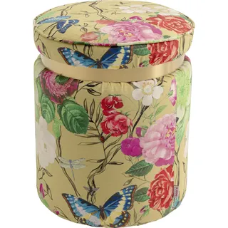 Kare Hocker Flower Fever Gelb, Mehrfarbig, Ø39cm, Sitzhocker, Blumen Motiv, Rund, Pflegeleicht, Flur
