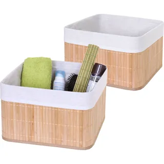 2er-Set Aufbewahrungskorb HWC-C21, Korb Aufbewahrungsbox Ordnungsbox Sortierbox Regalkorb, Bambus naturfarben - Braun