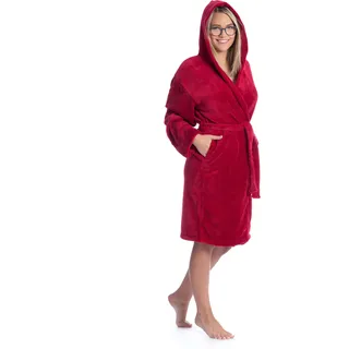 Jugend- u. Kinderbademantel mit Kapuze, weinrot, Gr. 152 - Rot