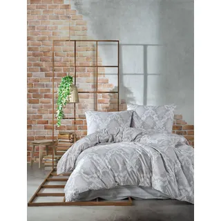 Bettwäsche 155x220 cm. 4 teilig set. grau, 100% Baumwolle/Renforcé mit reißverschluss Fiorita V2 - Grau