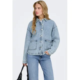 Jeansjacke ONLY "ONLLARA LS DNM SHACKET GUA NOOS", Damen, Gr. M, blau (light blau denim), Denim/Jeans, Obermaterial: 80% Baumwolle, 20% Polyester, unifarben, normal, Jacken Jeansjacke, Baumwollmischung