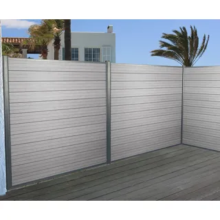 WPC-Sichtschutz Sarthe, Windschutz Zaun, Alu-Pfosten 3er Set, 5,6m grau - Grau