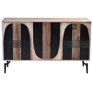 Romimex Sideboard, Schwarz, Natur, Mangoholz, 40 x 77 x 135 cm