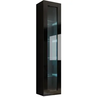 Mirjan24 Hängevitrine 180 Vigo Glas mit weißer LED Beleuchtung , Schwarz, Schwarz Hochglanz , Holzwerkstoff , Rechteckig , 40x180x30 cm , Esszimmer, Vitrinen, Vitrinenschränke