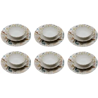 Elegant 18-Piece Dinner Set, 100% Porcelain | Includes 6 Service Plates (25 cm), 6 Plates (19 cm), 6 Bowls (14 cm) | Microwave & Dishwasher Safe, Perfect for Any Occasion