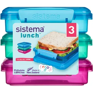 Sistema Brotdose Sandwichbox | 450 ml | stapelbare und luftdichte Lunchbox mit Deckel | Lunchbox Kinder & Erwachsene | gemischte Farben | 3 Stück