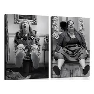 Lustiges Badezimmer-Wandkunst-Set mit 2 Stück, schwarz-weiß, Vintage-Humor, Wanddekoration, dumme und dümmere Komödie, Poster für WC, Badezimmer, Dekoration, 30,5 x 40,6 cm, gerahmt