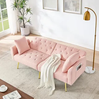 Ball & Cast Klappsofa, Mini Sofa mit Schlaffunktion, Schlafsofa Klein aus Teddy-Stoff, 3-Fach verstellbare Winkel, Ideal für Wohnungen und Wohnzimmer, Rosa