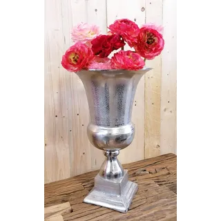 MichaelNoll Vase Blumenvase Gefäß Pokalvase Dekovase Aluminium Silber Groß - für Kunstblumen und Pampasgras - 49 cm