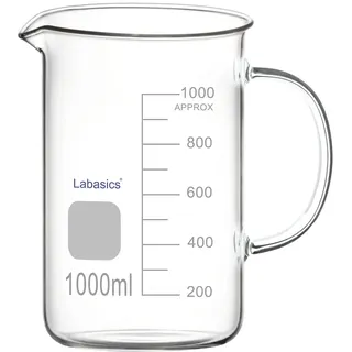 Labasics Glasbecher, G3.3 Borosilikat Laborglas Messbecher Transparenter Messbecher Becher mit Griff und Ausguss, 1000 ml