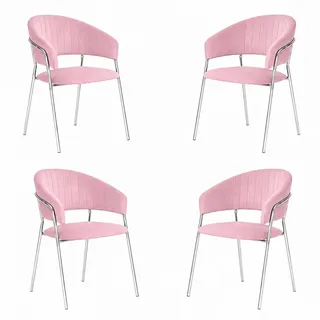 Esszimmerstühle Set 4 Aurelia Samt Rosa Chrom-Eisen Beiner