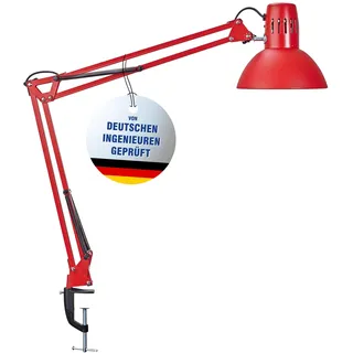 MAUL Schreibtischlampe MAULstudy | Verstellbare Klemmleuchte mit Gelenkarm für Büro und Schreibtisch | Elegante Schreibtischlampe LED aus Metall | Exklusive LED-Leuchtmittel | Rot