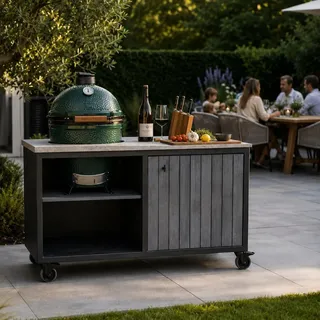 Heavenly Garden Elements Medium Outdoorküche, 152 cm, Schwarz Eiche mit Dekton Arbeitsplatte, für Kamado Grill