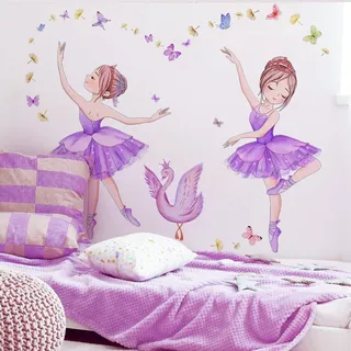 WandSticker4U®- Wandtattoo Kinderzimmer Mädchen BALLERINA lila (119x73 cm) I Wandsticker Ballerina Ballett Tänzerin Schwan Schmetterlinge I Wandaufkleber Kinderzimmer Deko Mädchen Babyzimmer groß