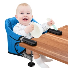 Tischsitz Faltbar Baby Hochstuhl Sitzerhöhung Portable Stuhlsitz mit Transportbeutel, Ideal für zu Hause und Unterwegs (Hellblau)