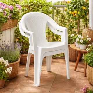 2x Outdoor Stapelstuhl Bistrostuhl Gartenstuhl Ischia Weiß Kunststoff - Weiß