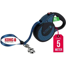 KONG ausrollbare Hundeleine in 5m Länge I Für sehr große & starke Hunde bis 70kg I Größe XL I Hochwertige Rollleine mit Break & Lock System in blau I Leine mit Softgriff & reflektierendem Gurt