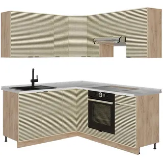 Vicco Winkelküche L-Form 190 x 160 cm Eiche Paneel/Braun