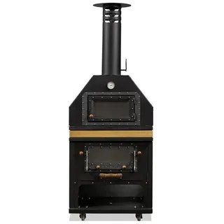 aea Schwarzer Gartenofen aus Holz und Edelstahl elegant für Außenbereich - Schwarz