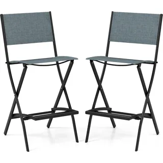 COSTWAY 2er Set Barhocker mit Fußstütze, Campingstühle bis zu 150kg, klappbar, Blau - Blau, Schwarz