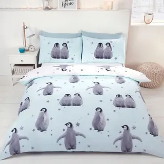 Rapport - Baby Pinguin - Bettwäsche-Set wendbar AG661 (Doppelbett) (Eisblau/Grau) - Blau