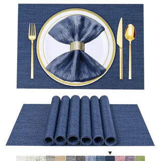 BETEAM Platzsets Abwaschbar 6er Set Vinyl Tischsets für Esstisch Waschbar Küchen Platzdecken Langlebige Tischsets für Drinnen Draußen-01 Navy Blau, 6er Set