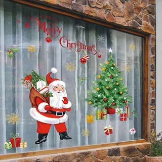 decalmile Wandtattoo Weihnachtsbaum Wandaufkleber Weihnachtsmann Wandsticker Weihnachten Zuhause Fensteraufkleber Tür Schaufenster Weihnachtsdekoration Wanddeko