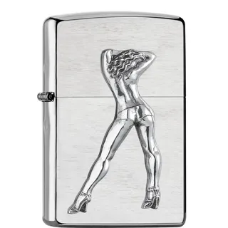Zippo Sturmfeuerzeug - Gogo Girl, Brushed Chrome, Emblem - Nachfüllbar - Wiederverwendbar - Windfestes Design - Geschenkbox - Made in USA