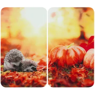 Herdabdeckplatte Universal Mod. Herbst, höhenverstellbar für alle Herdarten, Schneidebrett und Spritzschutz, Glas, 30 x 52 cm, 2-teilig