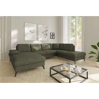 sit&more Wohnlandschaft »Morris Jubi U-Form, B: 300 cm« mit Armteilfunktion & 1 Zierkissen, optional Bettfunktion, grün