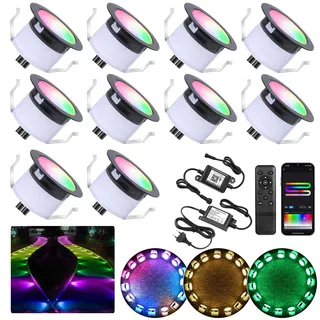 WIFI Terrassen Bodeneinbaustrahler Aussen Led RGBW+IC, Ø31mm 12V Terrassenbeleuchtung Mini Spots Led Einbaustrahler, IP67 Wasserdicht, APP Steuerbar, Kompatibel mit Alexa Google Home (10er)