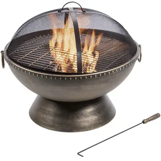 Teamson Home Garten Große Holzbefeuerte Feuerstelle, Gartenmöbel, Kaminofen, Feuerstellenheizung, Metall-Feuerschale, Holzbrenner mit Schürhaken und Deckel, metallisch