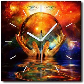 Coloray Uhr auf Leinwand 30x30 cm Wand Uhr Dekoration Wohnzimmer Segeltuch weiße Zeiger -Glaskugel-Abstraktion. - Bunt