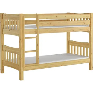 Etagenbett Kiefer Massivholzbett 90x200 Stockbett Hochbett Zubehör wählbar V-60.15-09Ni70 Rollrost und Matratze inkl. - Naturbelassen