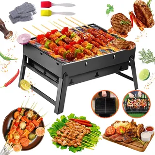 Klappgrill,Holzkohlegrill Klein,BBQ Barbecue Grill,Outdoor Picknick Campinggrill 45cm x 30cm x 23cm Tragbarer Grill für Picknick, Garten, Terrasse, Camping, Reisen