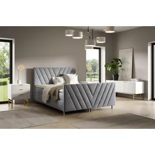 Boxspringbett Schlafzimmerbett CARLITO 200x220cm in Stoff Fresh Grau - Grau