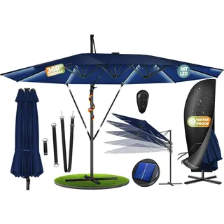 KESSER® Sonnenschirm Doppelsonnenschirm 4,6m x 2,7m | Ampelschirm Abdeckung & Windsicherung mit Kurbel & Ständer | Kurbelschirm Aluminium wasserabweisend | Neigbar Kippbar 360° Drehbar - Blau