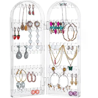 Kurtzy Faltbarer Acryl Schmuck Organizer - 5 Etagen & 2 Paneele für Ohrringe, Armbänder & Ketten Aufbewahrung - Für 60 Paar Ohrringe - Klarer Transparenter Jewelry Organizer