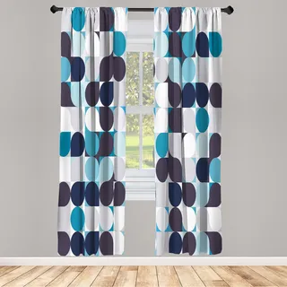 ABAKUHAUS Abstrakt Vorhänge 2 Panel Set für Wohnzimmer Schlafzimmer Dekor, Retro Inner Circles Pattern mit Quadrate Mosaik Style Old Fashion Print, 150 cm x 175 cm, Grau Teal Weiß Braun - Weiß