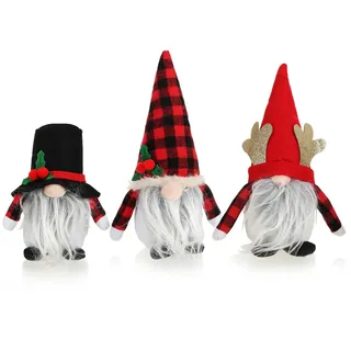 com-four® 3X Premium Weihnachts-Wichtel - Weihnachtsdeko - winterliche Zwergen-Figur - Dekoartikel - irische Deko-Trolle - keltischer Gnom mit Bart (3X - rot/schwarz/weiß)