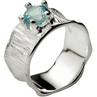 SILBERMOOS Damen Bandring Blautopas Ring mit blauem Topas Lotusblatt-Struktur 925 Sterling Silber, Größe:60