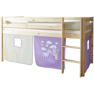 TICAA Hochbett Malte 90 x 200 cm Kiefer massiv lila weiß