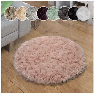Paco Home Fellteppich »Playa 960« rund 64 mm Höhe Kunstfell, Flokati-Optik, Hochflor, weich und flauschig, Uni-Farben, rosa