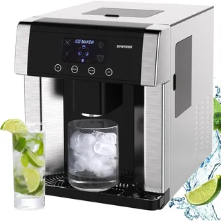 Syntrox Germany Eiswürfelmaschine 2in1 mit Eiswasserfunktion 12kg silber - Silber
