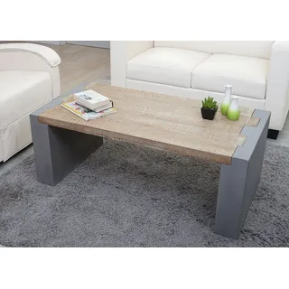 Couchtisch HWC-A15, Wohnzimmertisch, Beton-Optik Tanne Holz rustikal massiv MVG- 46x122x60cm - Braun